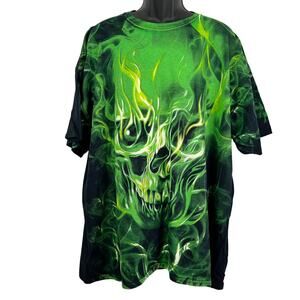 Vintage “Social Media Green Skull and Flames” T-Shirt Size 3XL NWOT